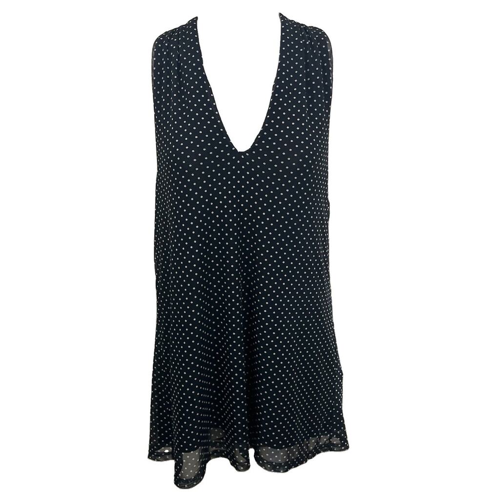 Y2K Polka Dot Mesh Racerback Tank Blouse Womens L Black White Draped V Neck